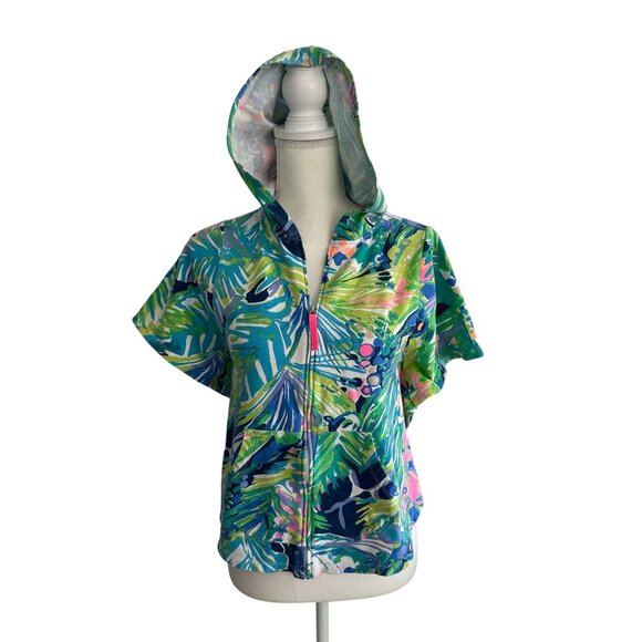 Lilly Pulitzer Other - LILLY PULITZER Girl's Tropical Short Sleeve Hoodie Size Large